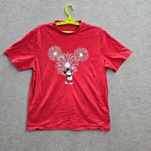American Eagle x Disney Men Shirt Large Red Fireworks Mickey Mouse Graphic Tee